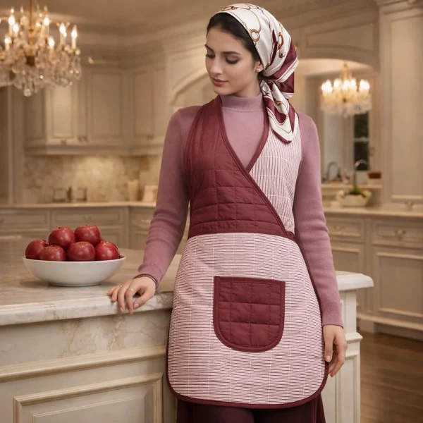 پیشبند آشپزخانه زنانه لالاروژ مدل بانو به رنگ زرشکی (قرمز تیره)