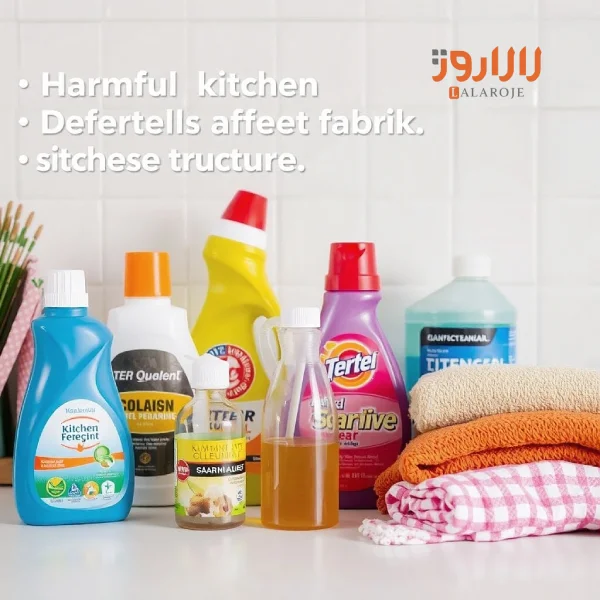 شویندههای مختلف آشپزخانه که ساختار پارچه را تخریب کرده و باعث حساستر شدن پارچه به لک میشوند.