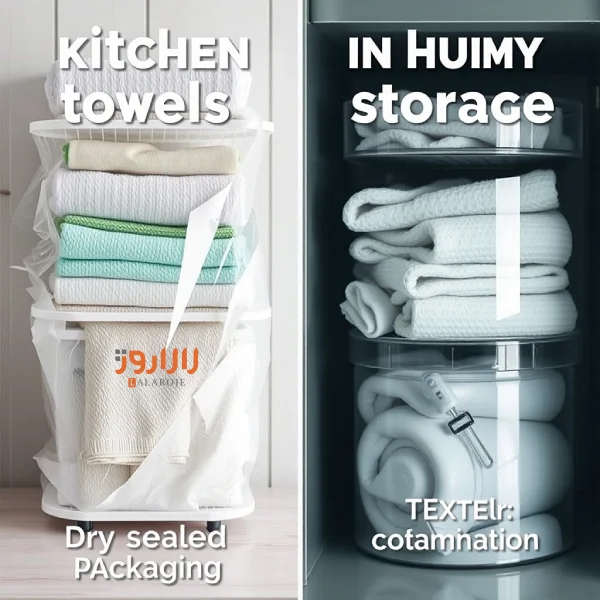 مقایسه نگهداری منسوجات در بستهبندی ضد رطوبت و محیط مرطوب باز.